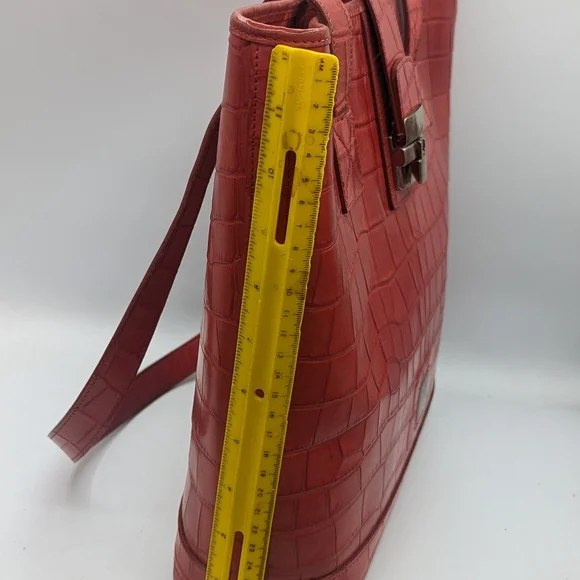 DOONEY & BOURKE Red Leather Vintage Embossed Croc Tote Shoulder Bag USA - Picture 4 of 15
